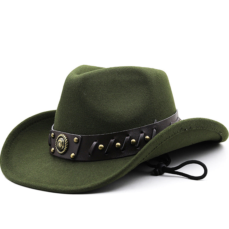 Western Cowboy Style Wool Jazz Top Hat - Vintage High Crown Gentleman Hat for Costume Party