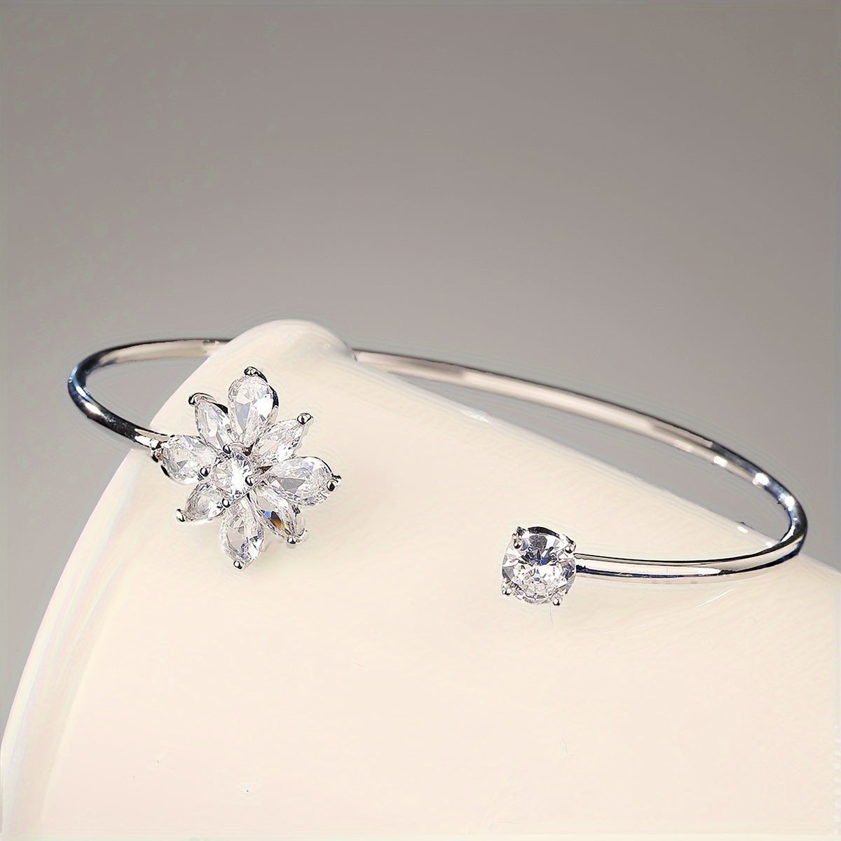 High-end Light-luxury Floral Copper Bangle With Zircon Inlays And An Open Design