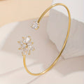 High-end Light-luxury Floral Copper Bangle With Zircon Inlays And An Open Design