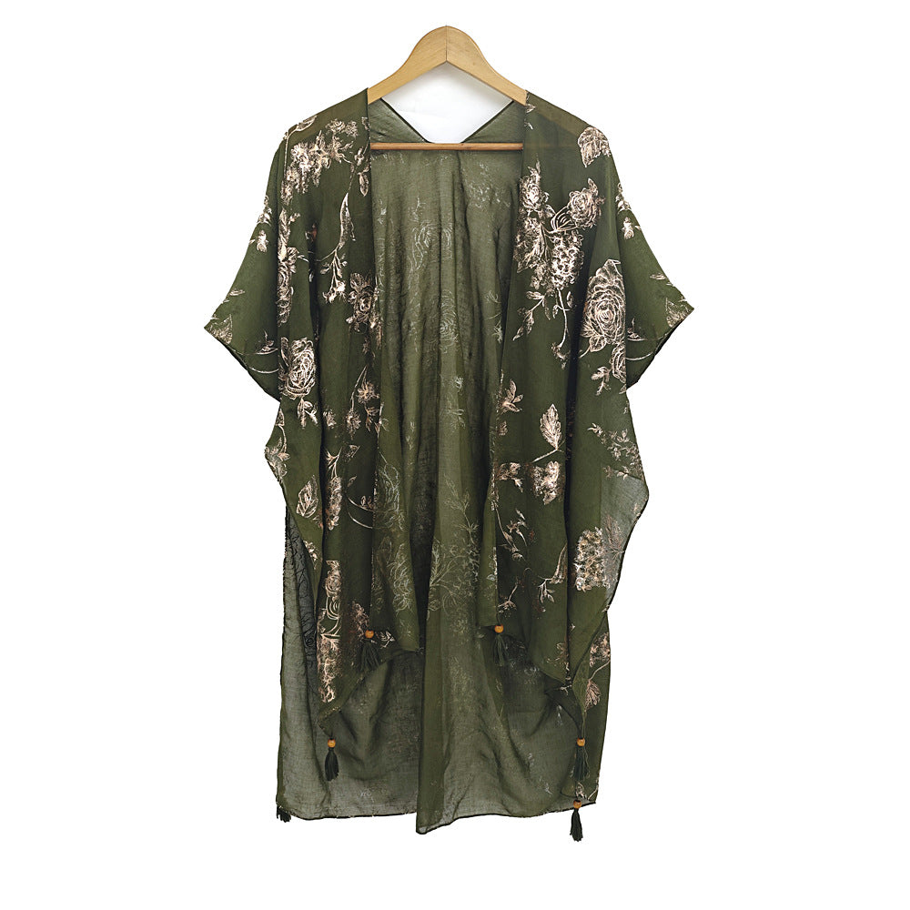 Gold-foil Tassel Shawl Women's Jacket