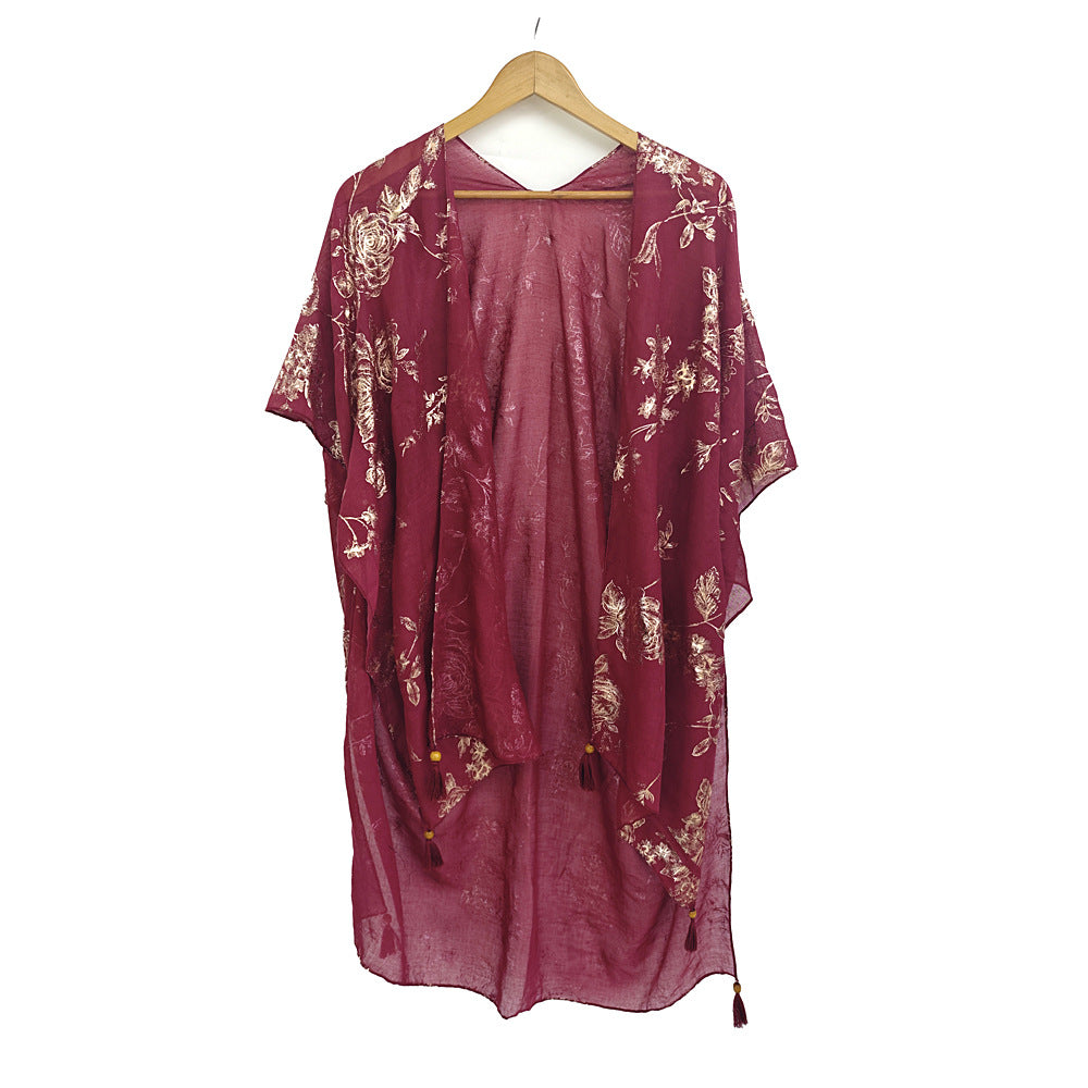 Gold-foil Tassel Shawl Women's Jacket