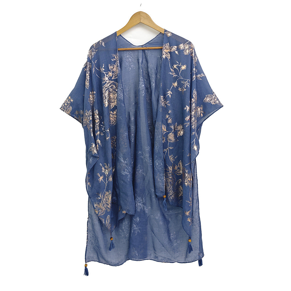 Gold-foil Tassel Shawl Women's Jacket