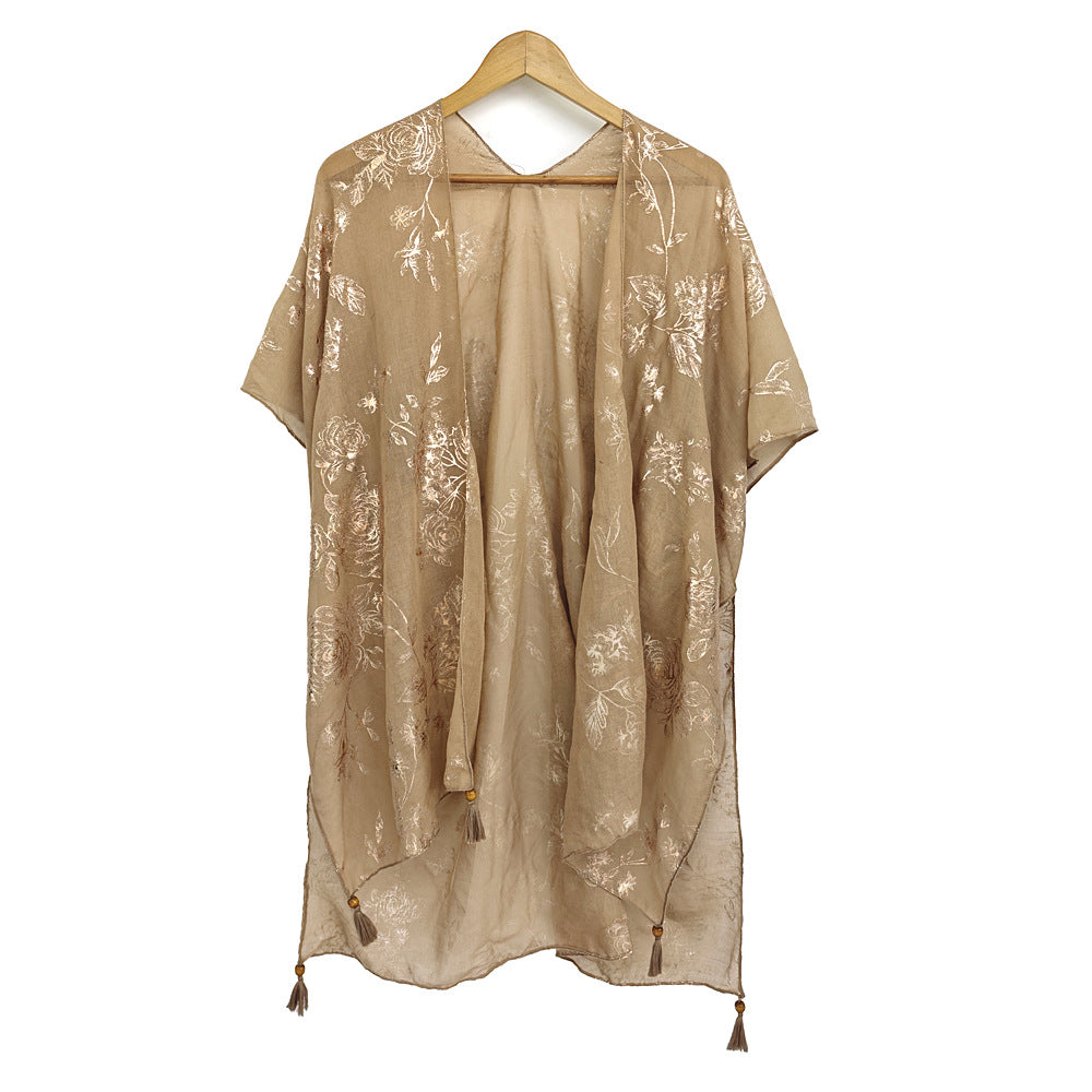 Gold-foil Tassel Shawl Women's Jacket